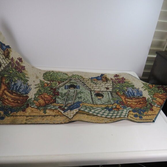 Birds & Birdhouse themed tapestry table runner Floral Spring Plaid - Picture 9 of 16